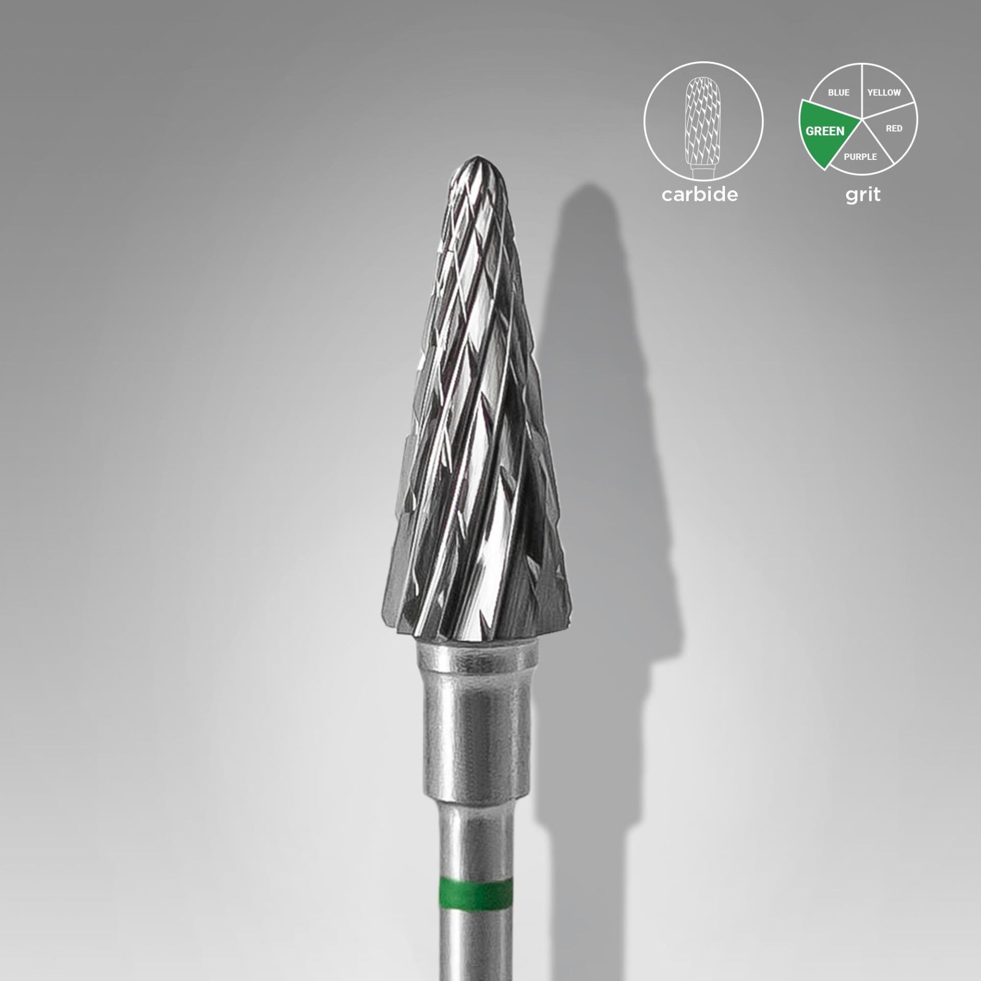 Sert Alaşım Koni Freze, Yeşil, Çap 6 mm / Çalışma Kısmı 14 mm