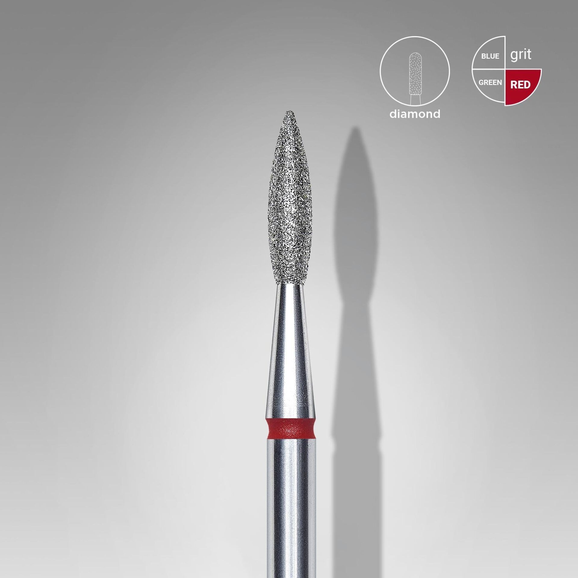 Elmas Sivri Alev Freze, Kırmızı, Çap 2,1 mm, Çalışma Kısmı 8 mm
