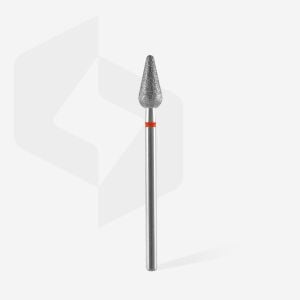 Elmas Yuvarlanmış Armut Freze, Kırmızı, Çap 5 mm, Çalışma Kısmı 12 mm