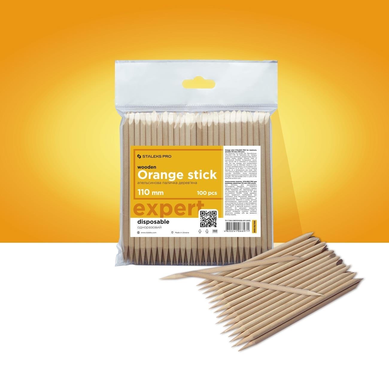 STALEKS PRO Portakal Manikür Çubuğu, Ahşap 110 mm (100 Adet)