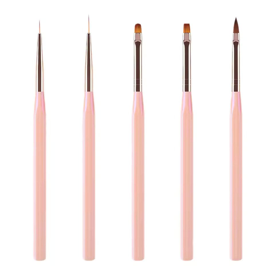 5'Lİ Pembe Fırça Set - Jel ve Nail Art