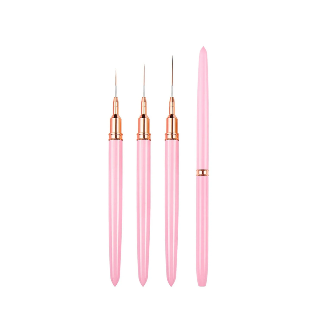 3'lü Nail Art Çizim Fırçası - Kapaklı