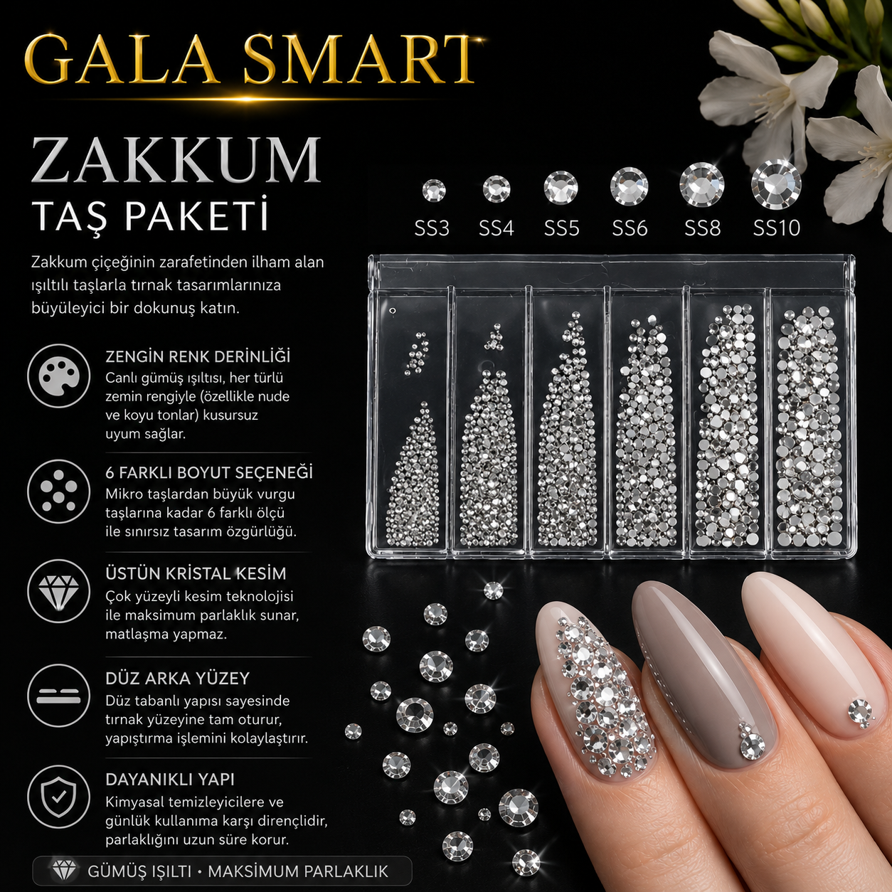 Nail Art Mix Taş 6 Farklı Boy - Zakkum