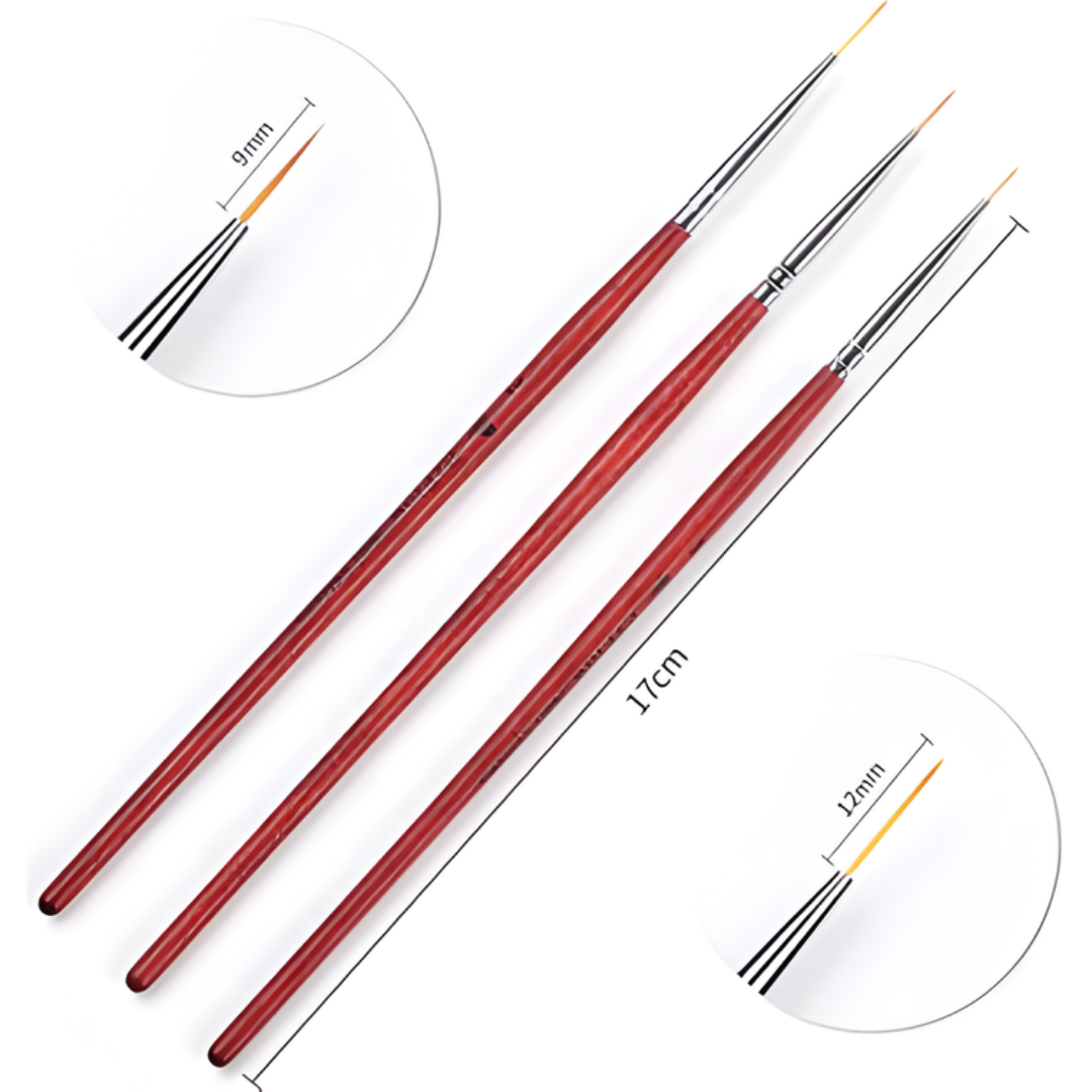 3'Lü Liner Nail Art Fırça Set (Ahşap)