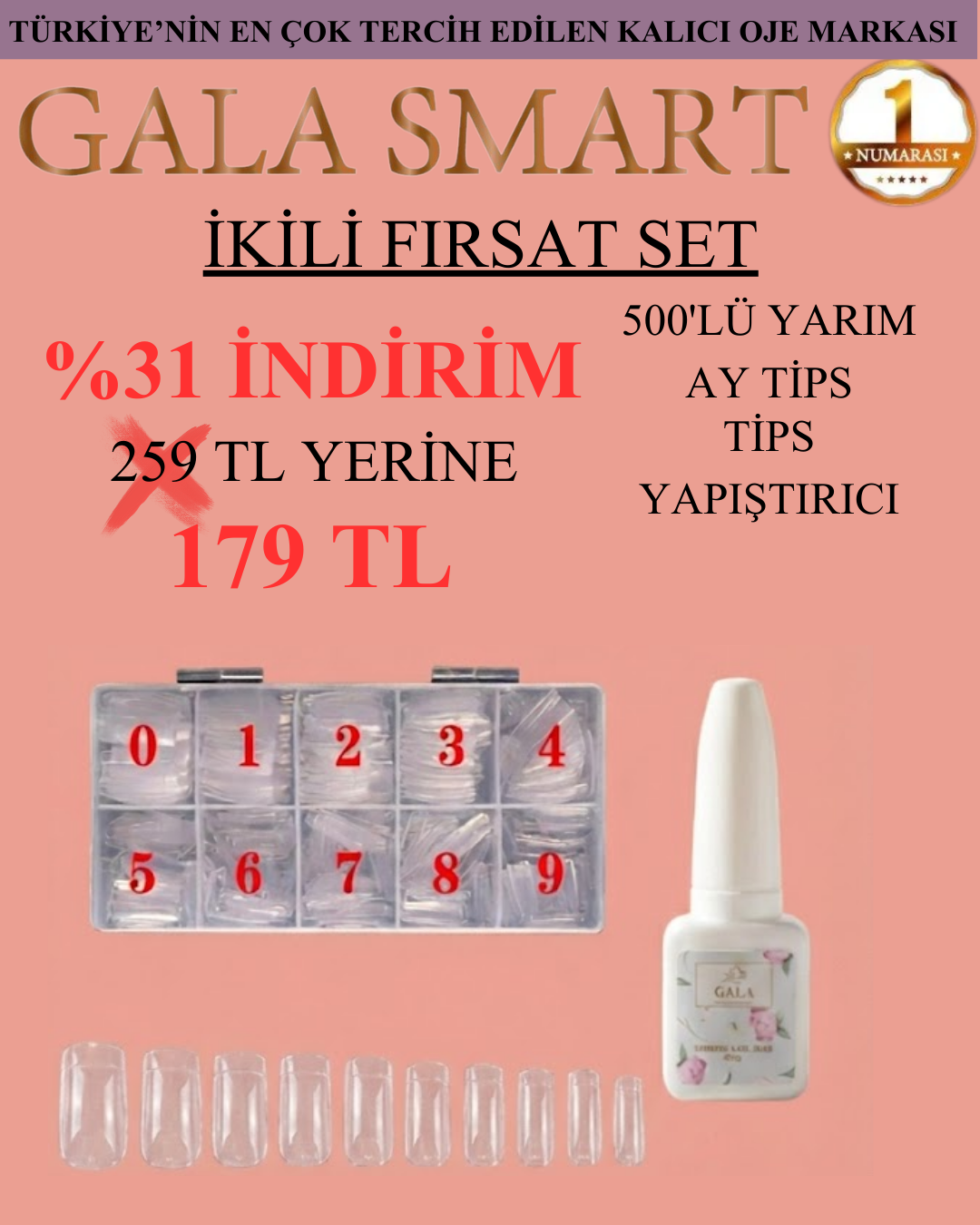 Yarım Ay Tips ve Tips Yapıştırıcı 2'li Set Şeffaf
