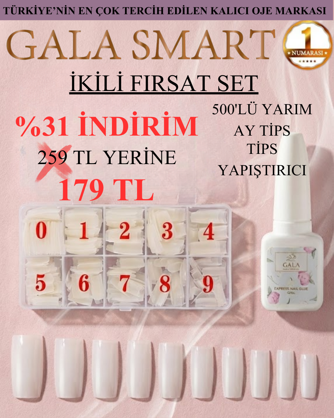 Yarım Ay Tips ve Tips Yapıştırıcı 2'li Set Naturel