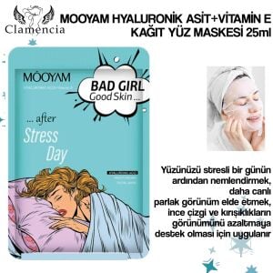 Mooyam Hyaluronik Asit + Vitamin E Kağıt Yüz Maskesi 25 ml – Stress Day Serisi