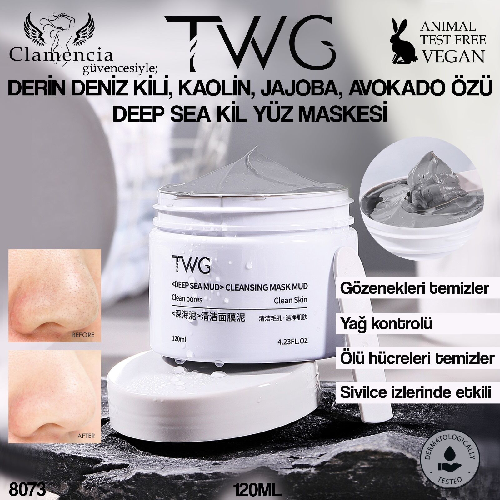 TWG Derin Deniz Kili + Kaolin + Avokado Özlü Yüz Maskesi 120 ml – Deep Sea Mud Cleanse