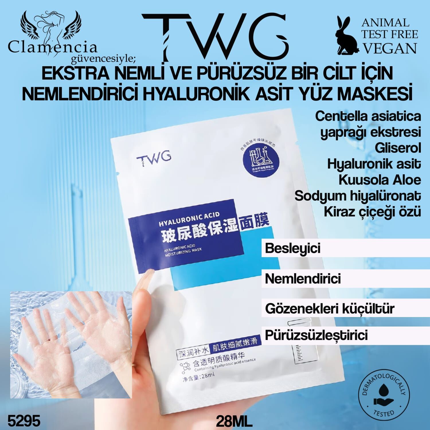 TWG Hyaluronik Asit Nemlendirici Yüz Maskesi 28 ml – Kağıt Maske Serisi