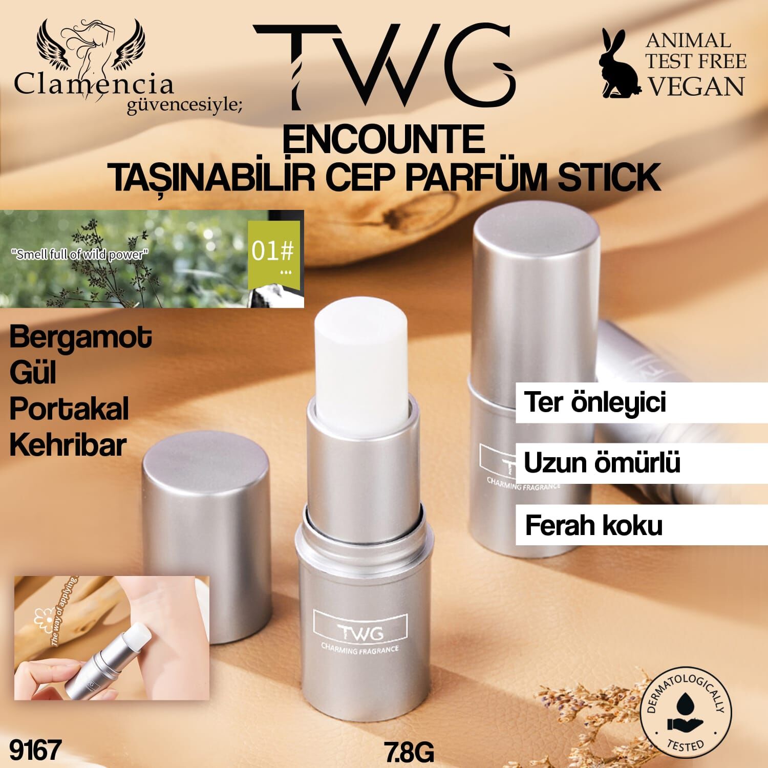 TWG Balsam Taşınabilir Cep Parfüm Stick 7.8 g – Bergamot, Gül, Portakal & Kehribar