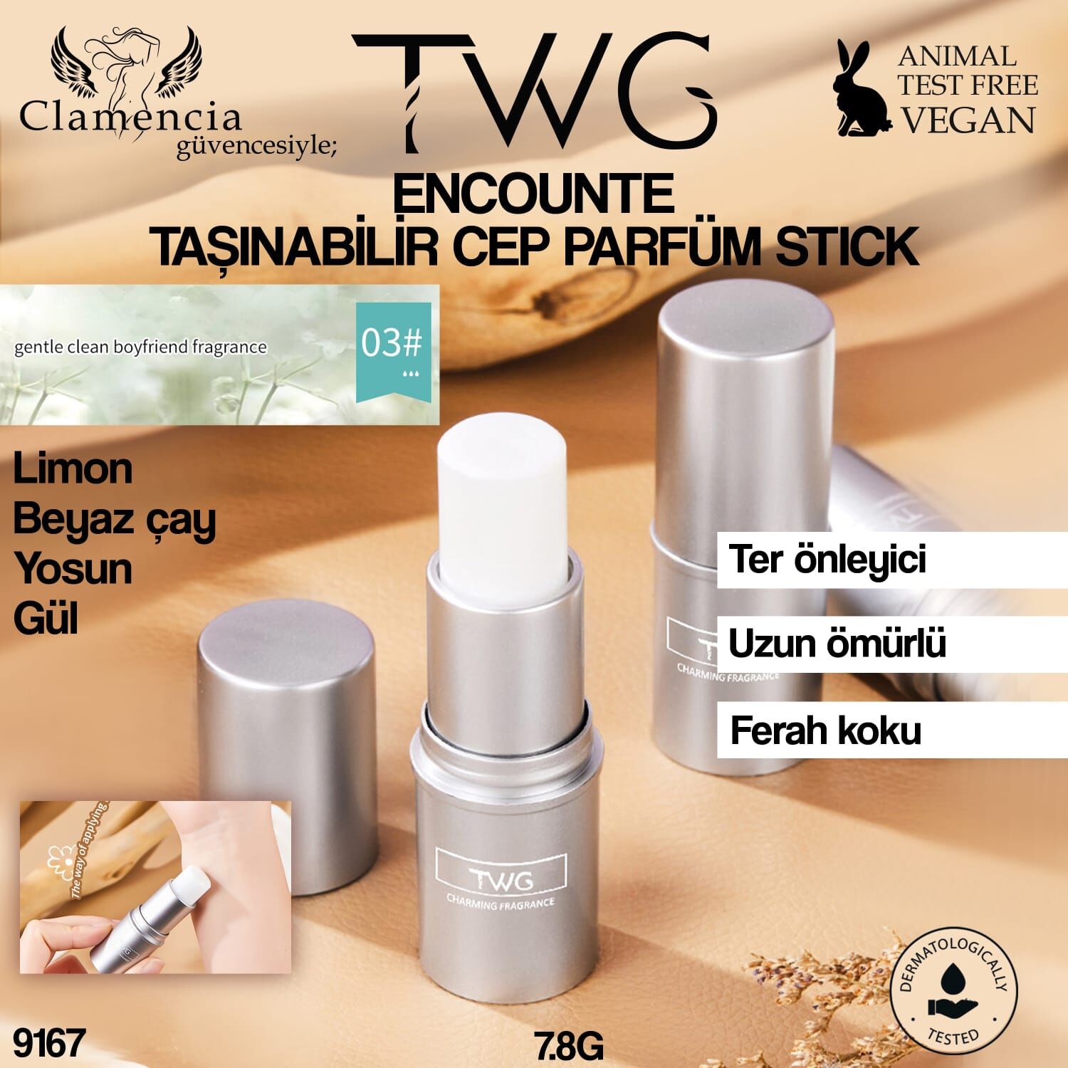 TWG Balsam Taşınabilir Cep Parfüm Stick 7.8 g – Limon, Beyaz Çay, Yosun ve Gül