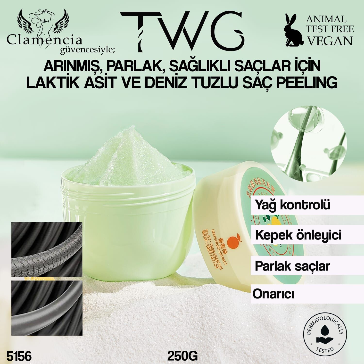 Laktik Asit Bakteri Deniz Tuzu Saç Peelingi 250g - Yağ Kontrolü & Kepek Karşıtı Bakım