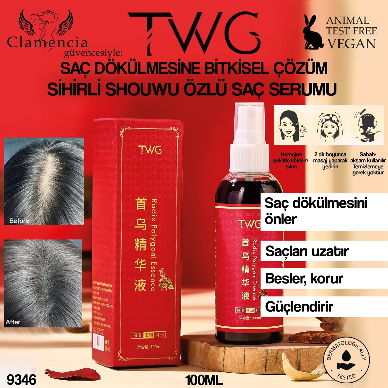 Saç Uzatma Serumu Shouwu Özü 100ml – Bitkisel Saç Dökülmesi Önleyici & Uzatıcı