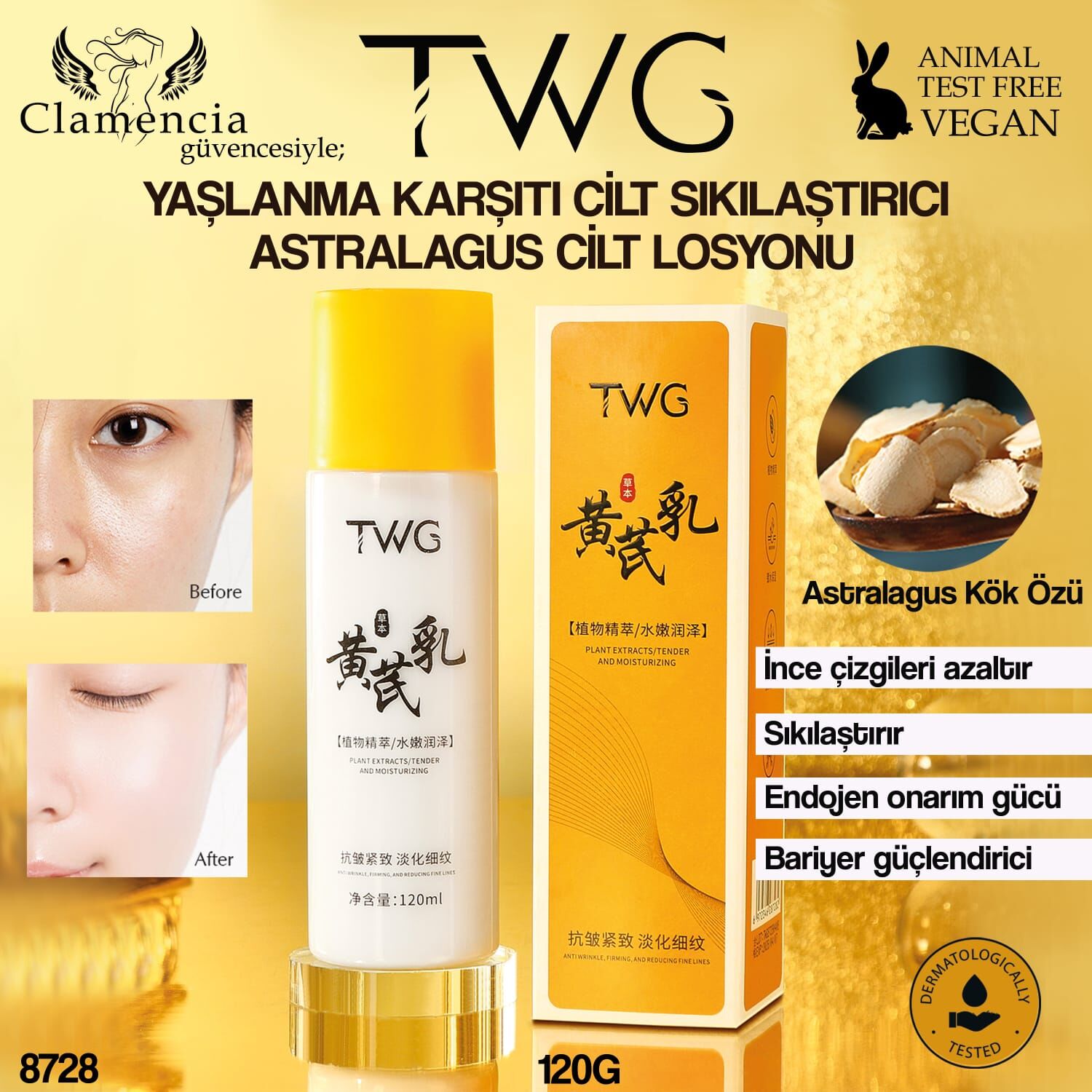 Astragalus Kırışıklık Karşıtı Cilt Sıkılaştırıcı Yüz Losyonu 120ml – Yaşlanma Karşıtı