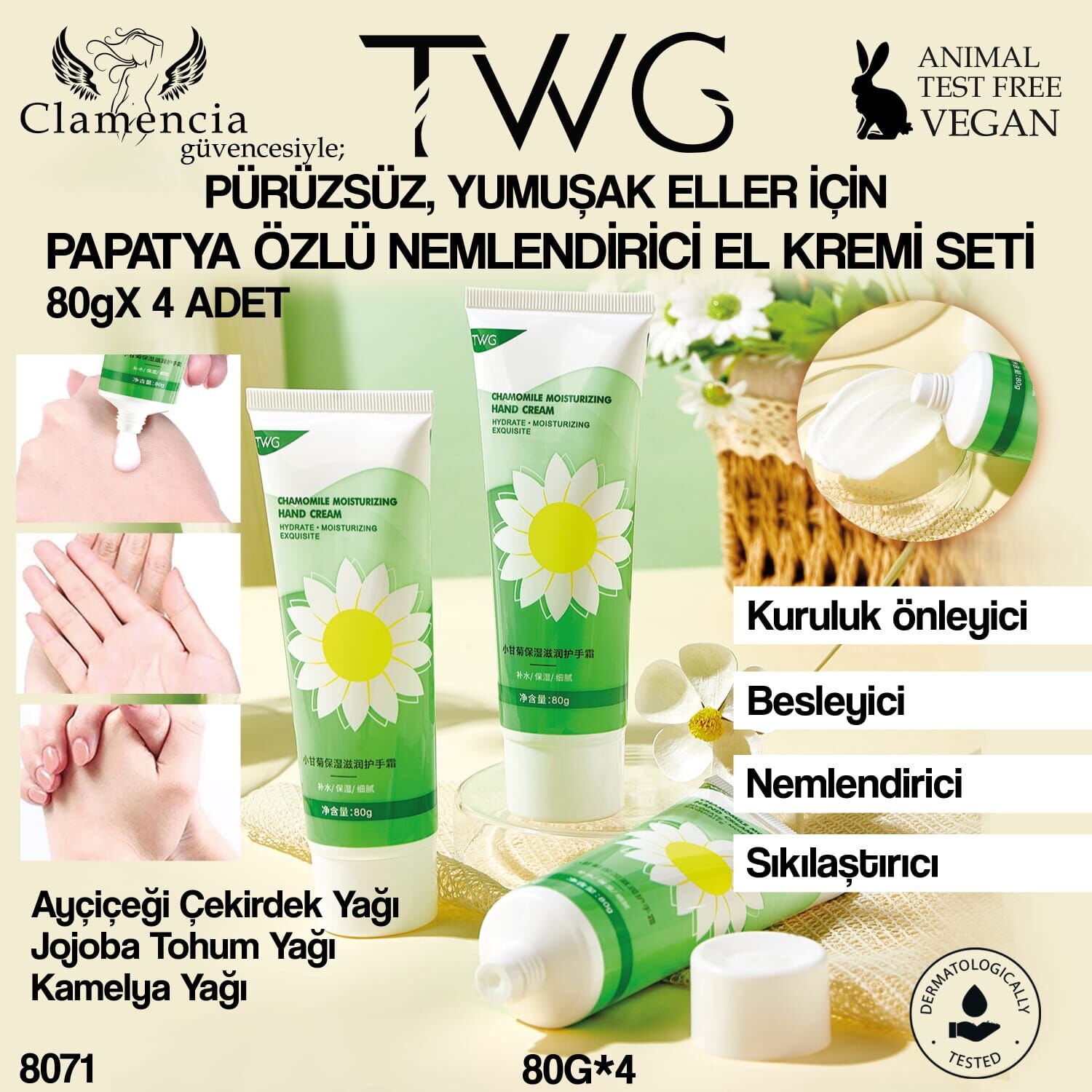 Papatya Nemlendirici El Kremi Seti 80g - 4Adet