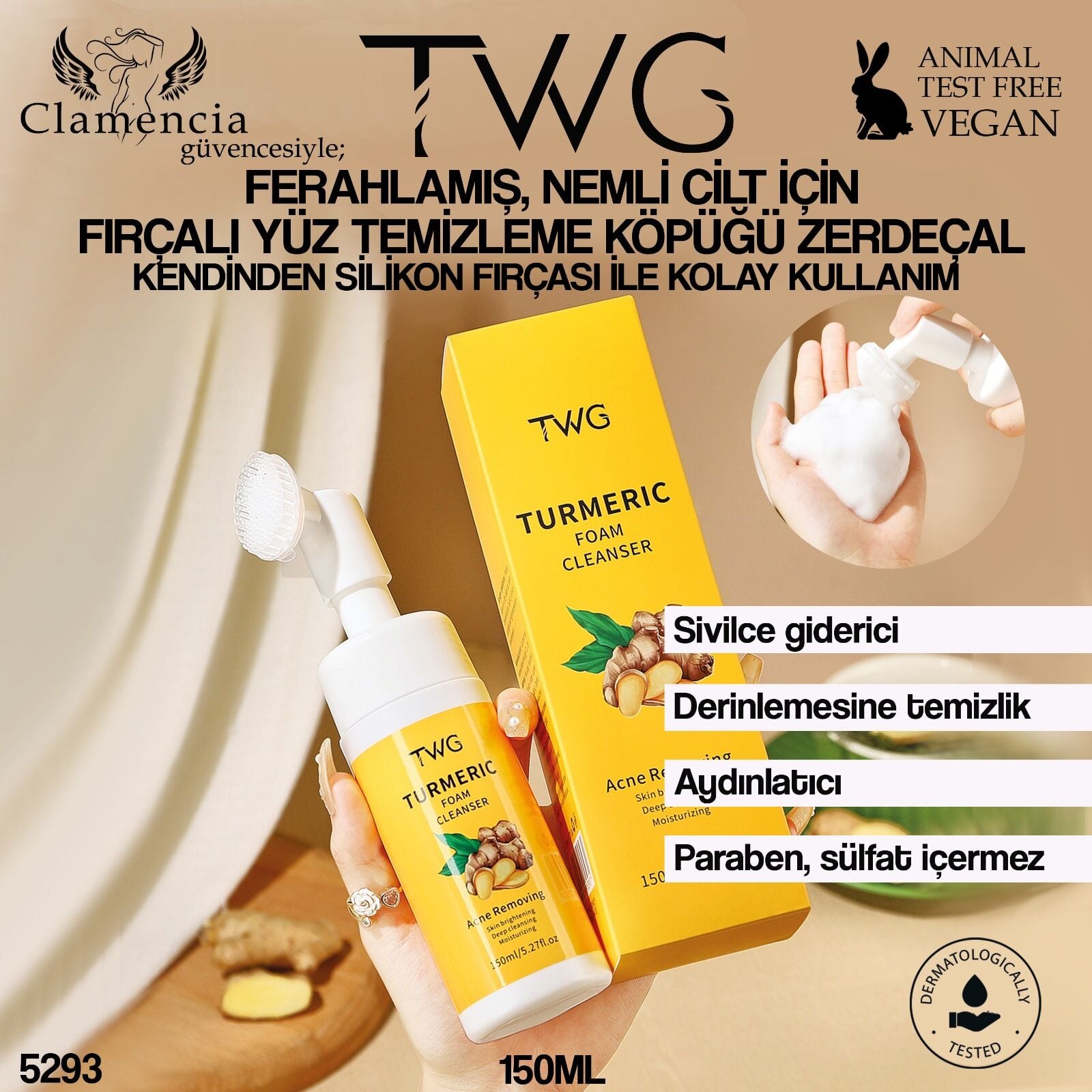 Turmeric (Zerdeçal) Fırçalı Yüz Temizleme Köpüğü 150ml No:5393