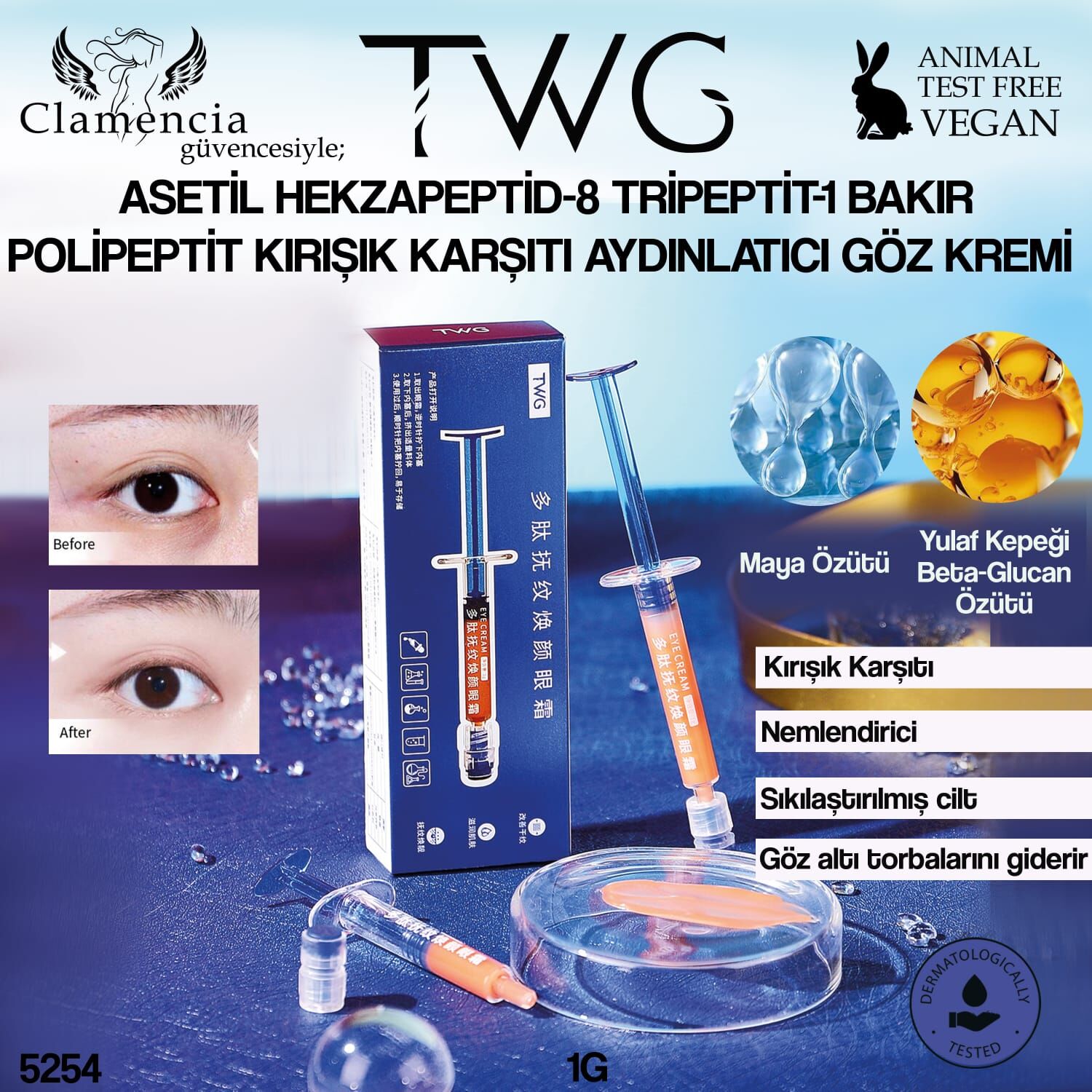 Polipeptid Kırışıklık Karşıtı Aydınlatıcı Göz Kremi 1g