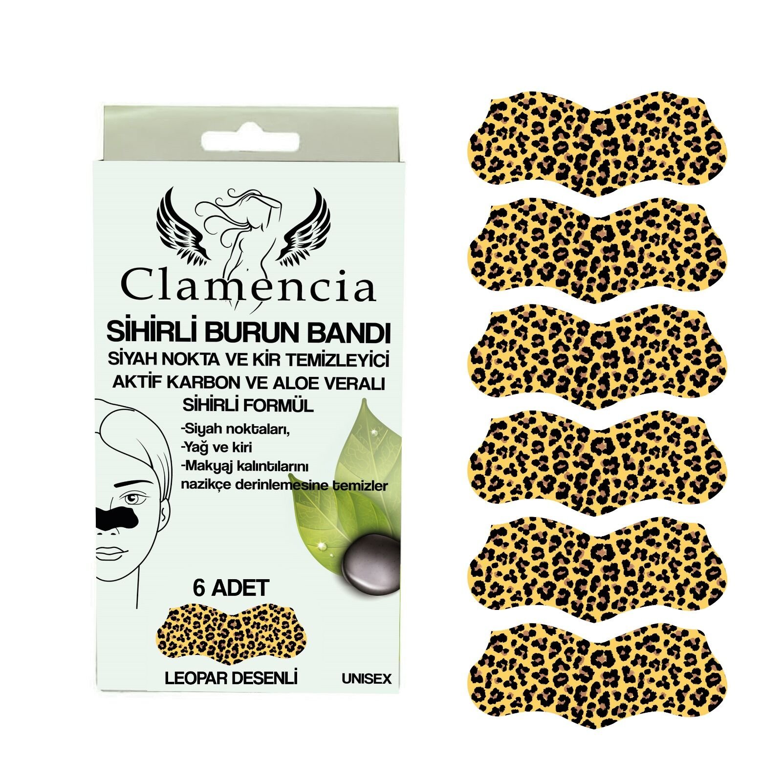 Clamencia Sihirli Burun Bandı – Siyah Nokta ve Kir Temizleyici Leopar 6'lı Set