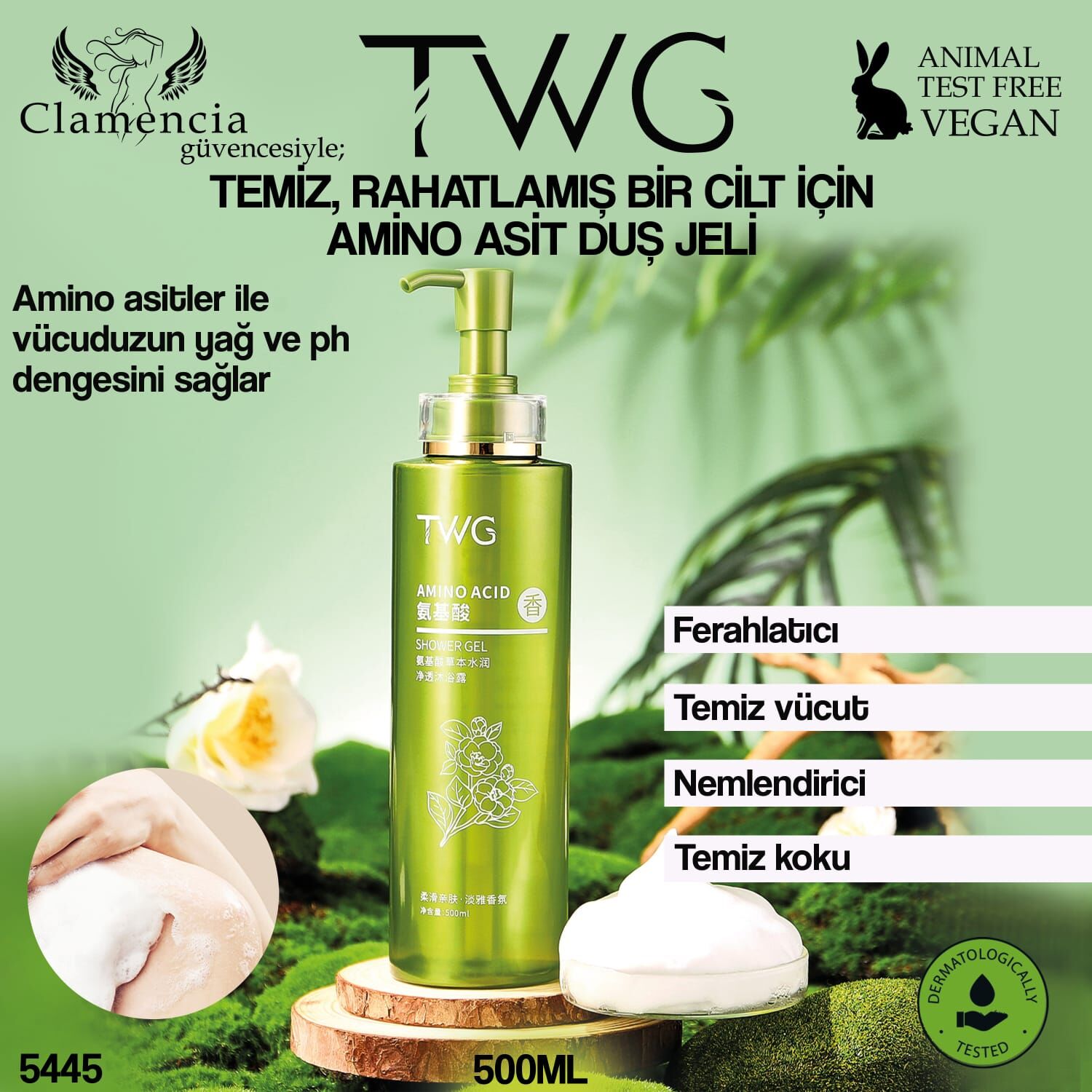 TWG Amino Asit İçerikli Ferahlatıcı Duş Jeli Vücut Yıkama Jel – 500ml