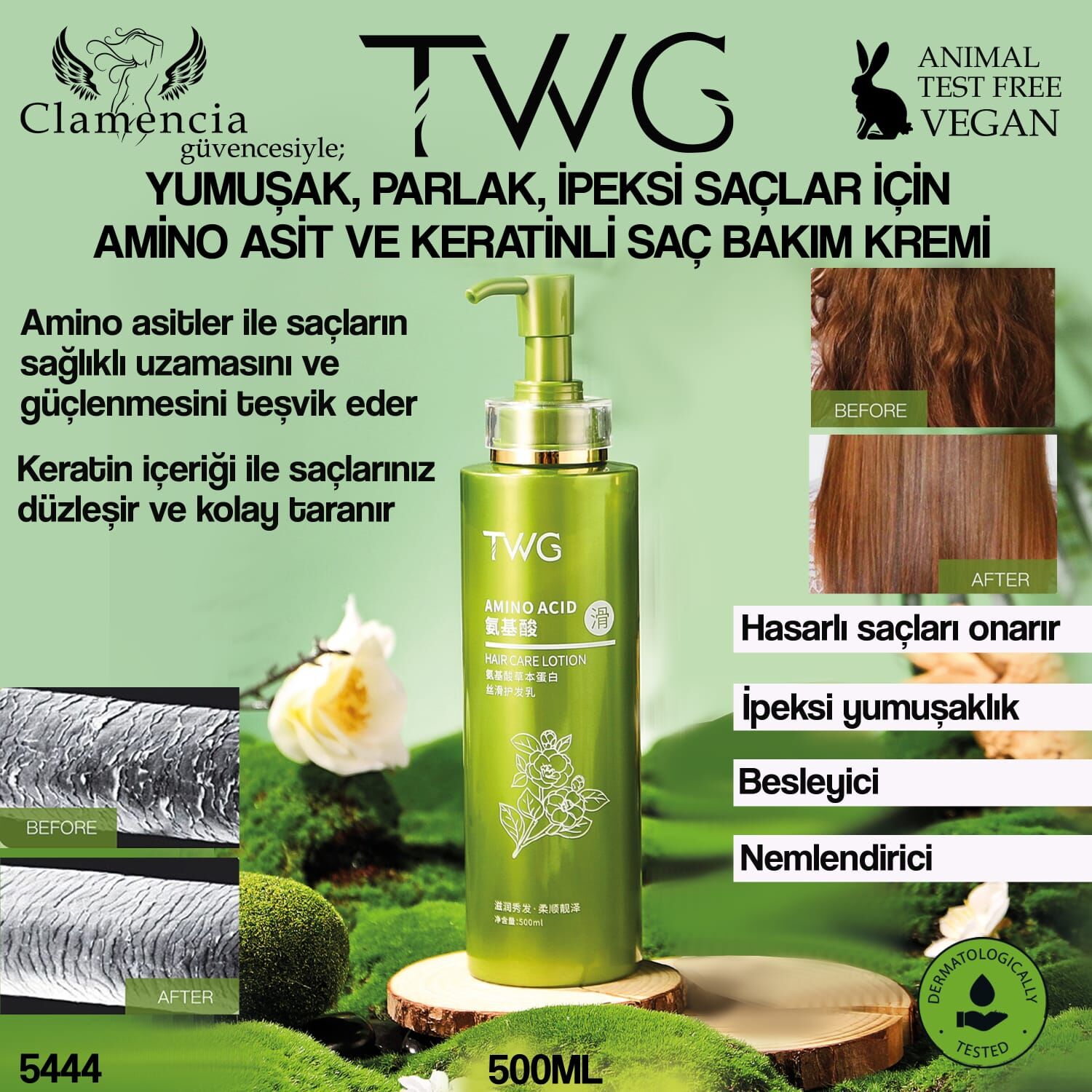 TWG Amino Asit ve Keratinli İpeksi Saç Bakım Kremi – 500ml