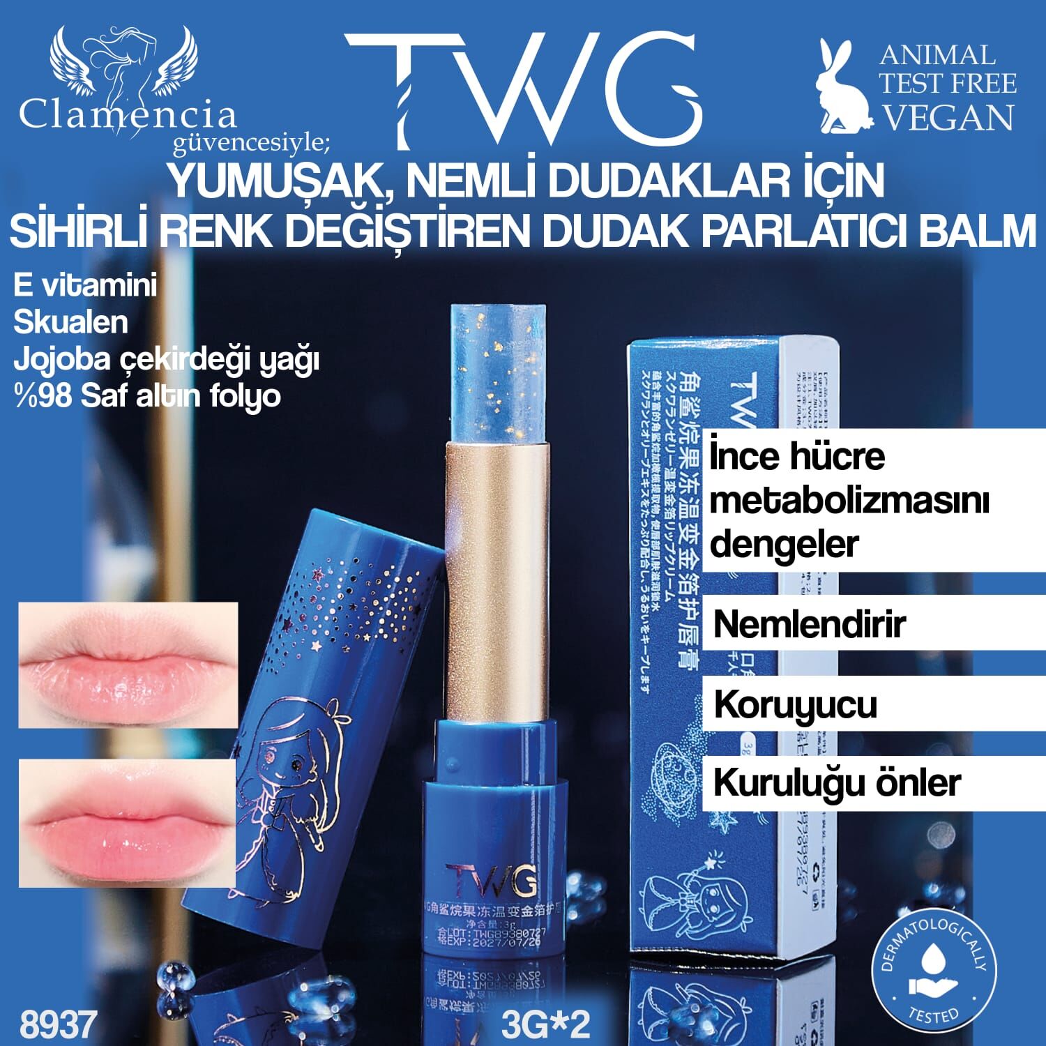 TWG Renk Değiştiren Dudak Parlatıcı Balm Renksiz – 3g x 2 Adet