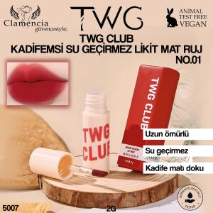TWG CLUB Kadifemsi Su Geçirmez Likit Mat Ruj No.01 – 2g