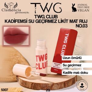 TWG CLUB Kadifemsi Su Geçirmez Likit Mat Ruj No.03 – 2g