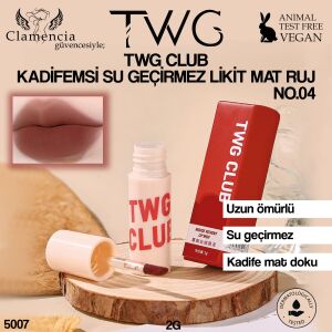 TWG CLUB Kadifemsi Su Geçirmez Likit Mat Ruj No.04 – 2g