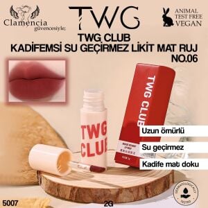 TWG CLUB Kadifemsi Su Geçirmez Likit Mat Ruj No.06 – 2g