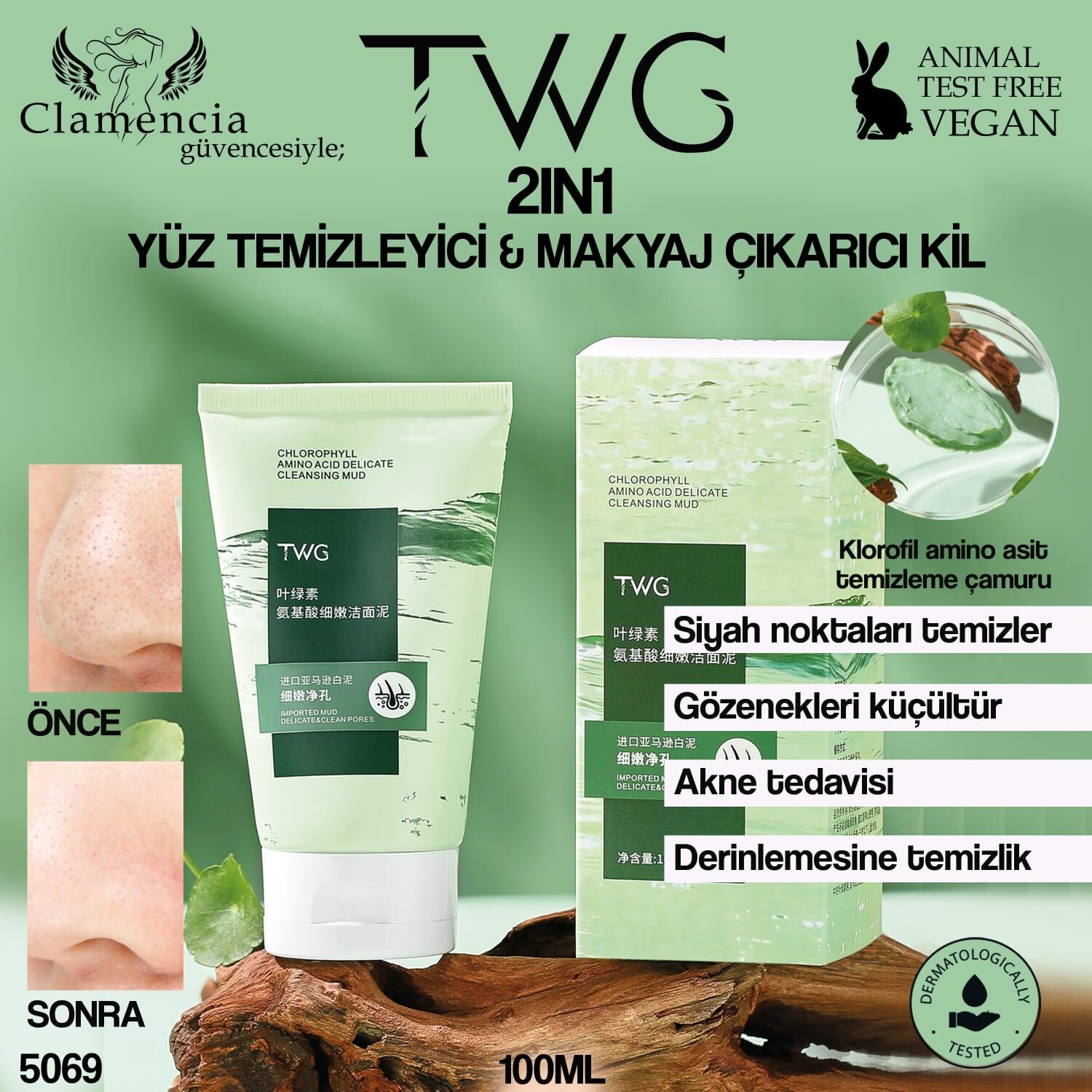 TWG 2in1 Yüz Temizleyici ve Makyaj Çıkarıcı Kil – 100ml