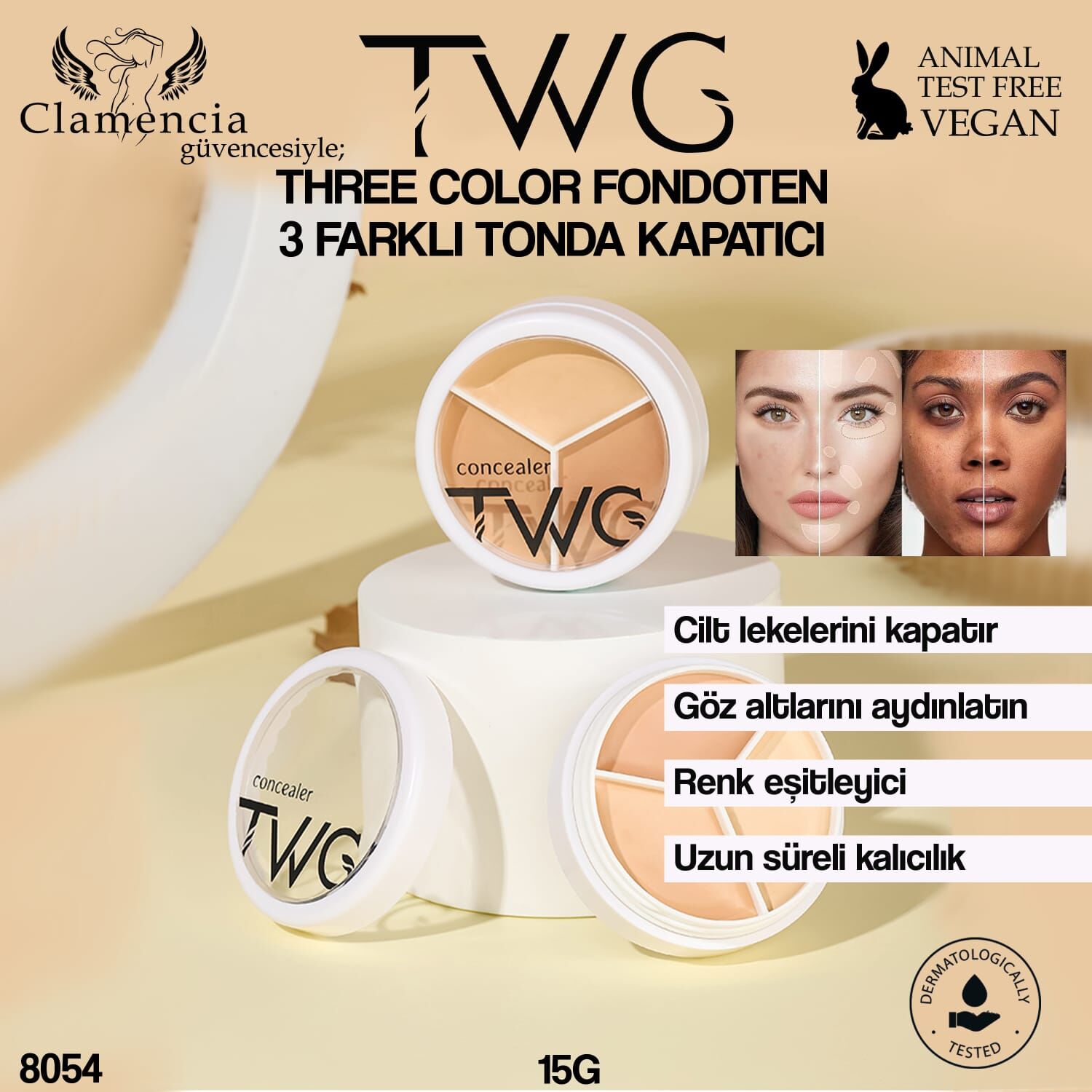 TWG Three Color 3’lü Renk Tonlu Kapatıcı Fondöten – 15g