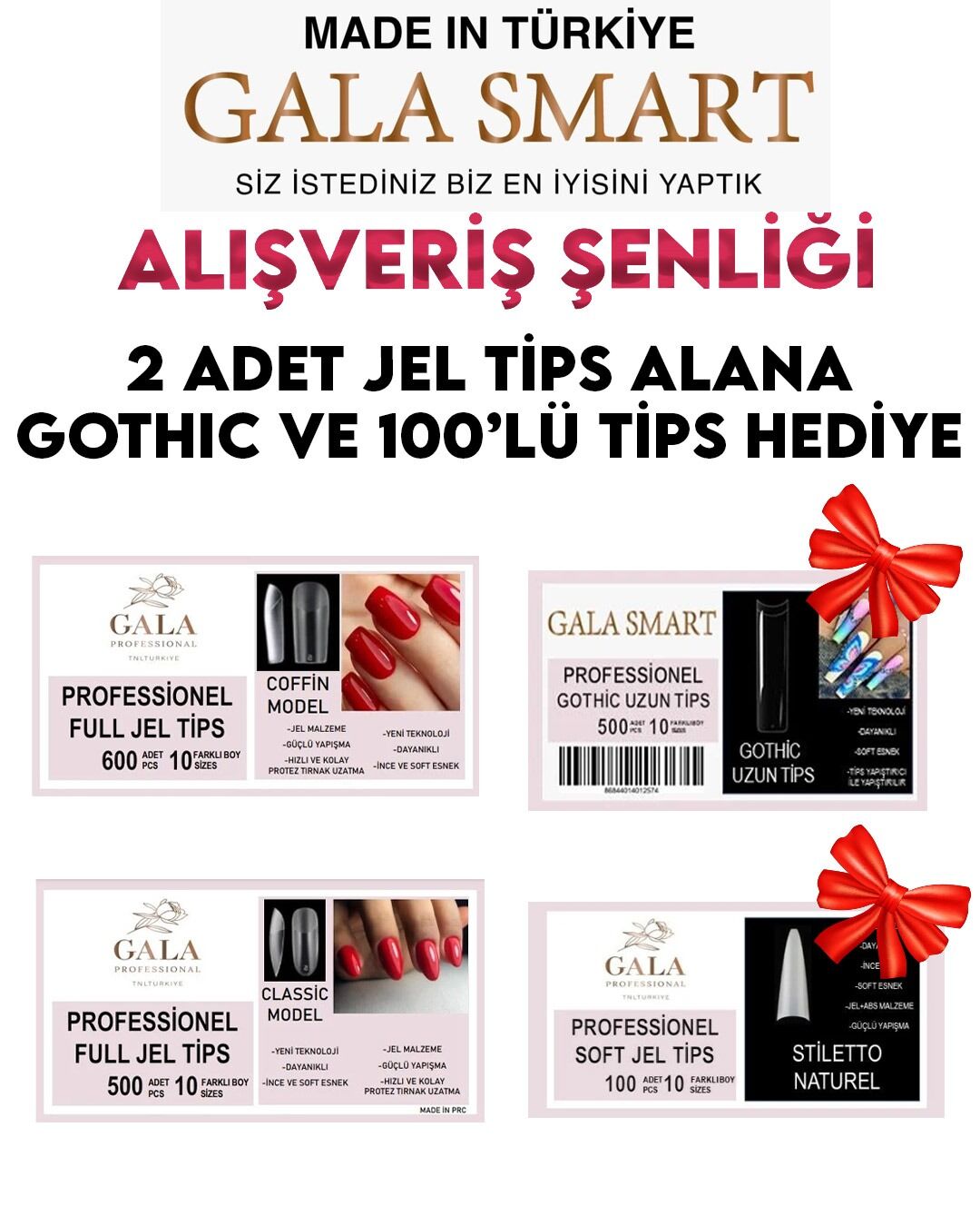 2 Adet Full Jel Tips Alana Gothic ve 100'lü Tips Hediye
