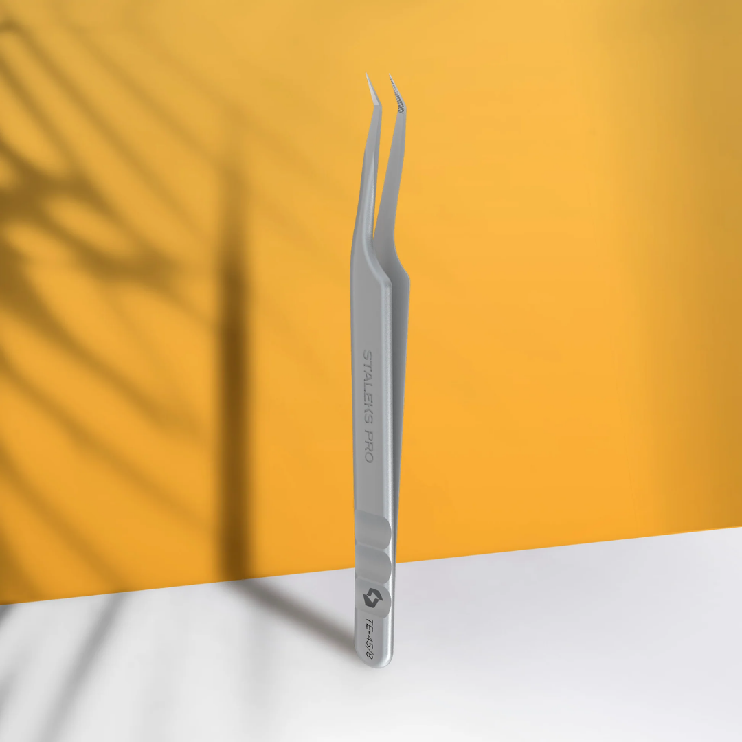 STALEKS EXPERT 45 TYPE 8 Çentikli profesyonel kirpik uzatma cımbızı, mini L