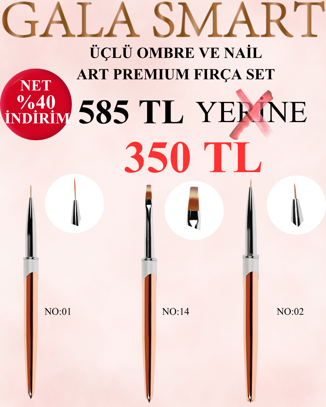 ÜÇLÜ OMBRE VE NAİL ART PREMIUM FIRÇA SET