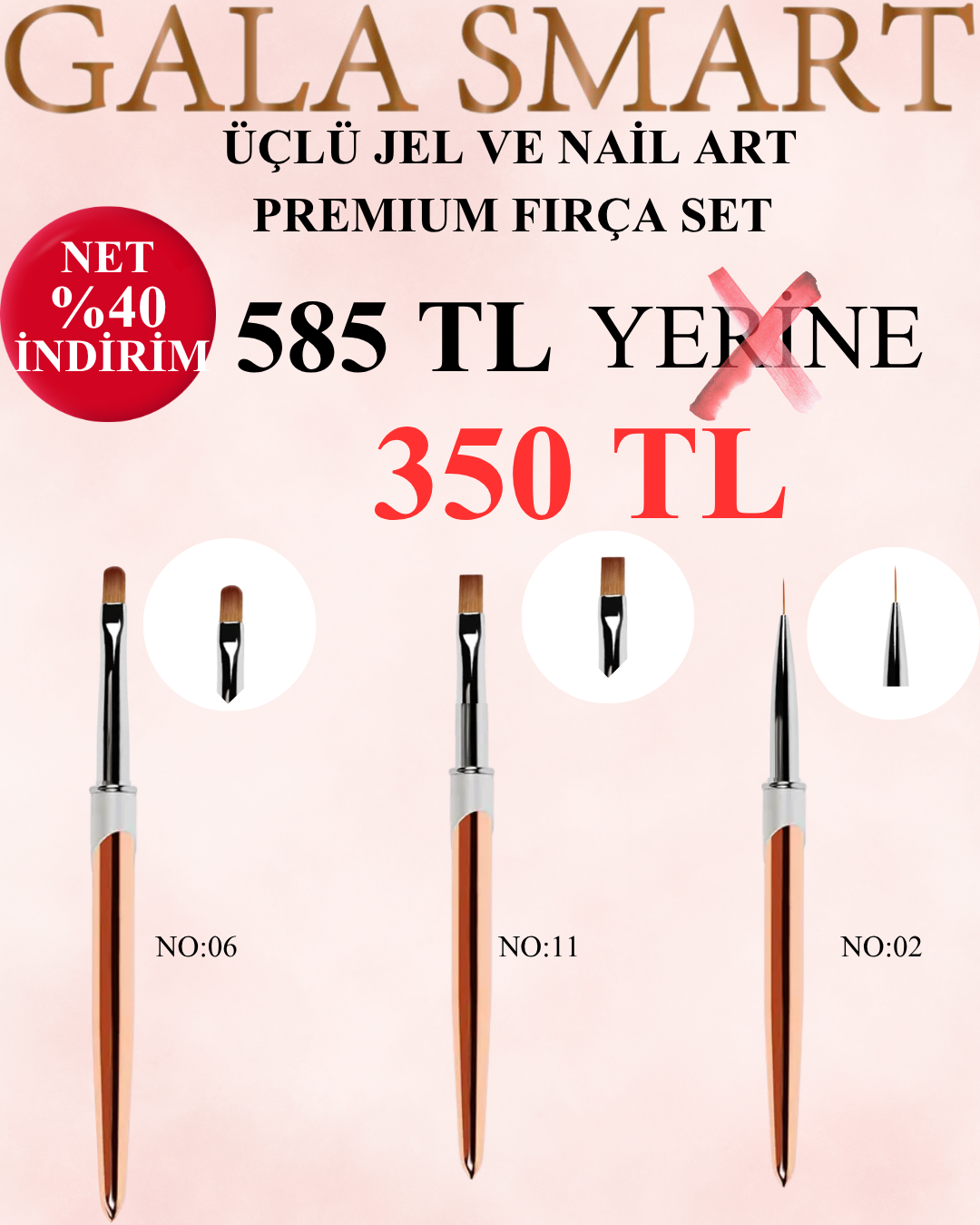ÜÇLÜ JEL VE NAİL ART  PREMIUM FIRÇA SET