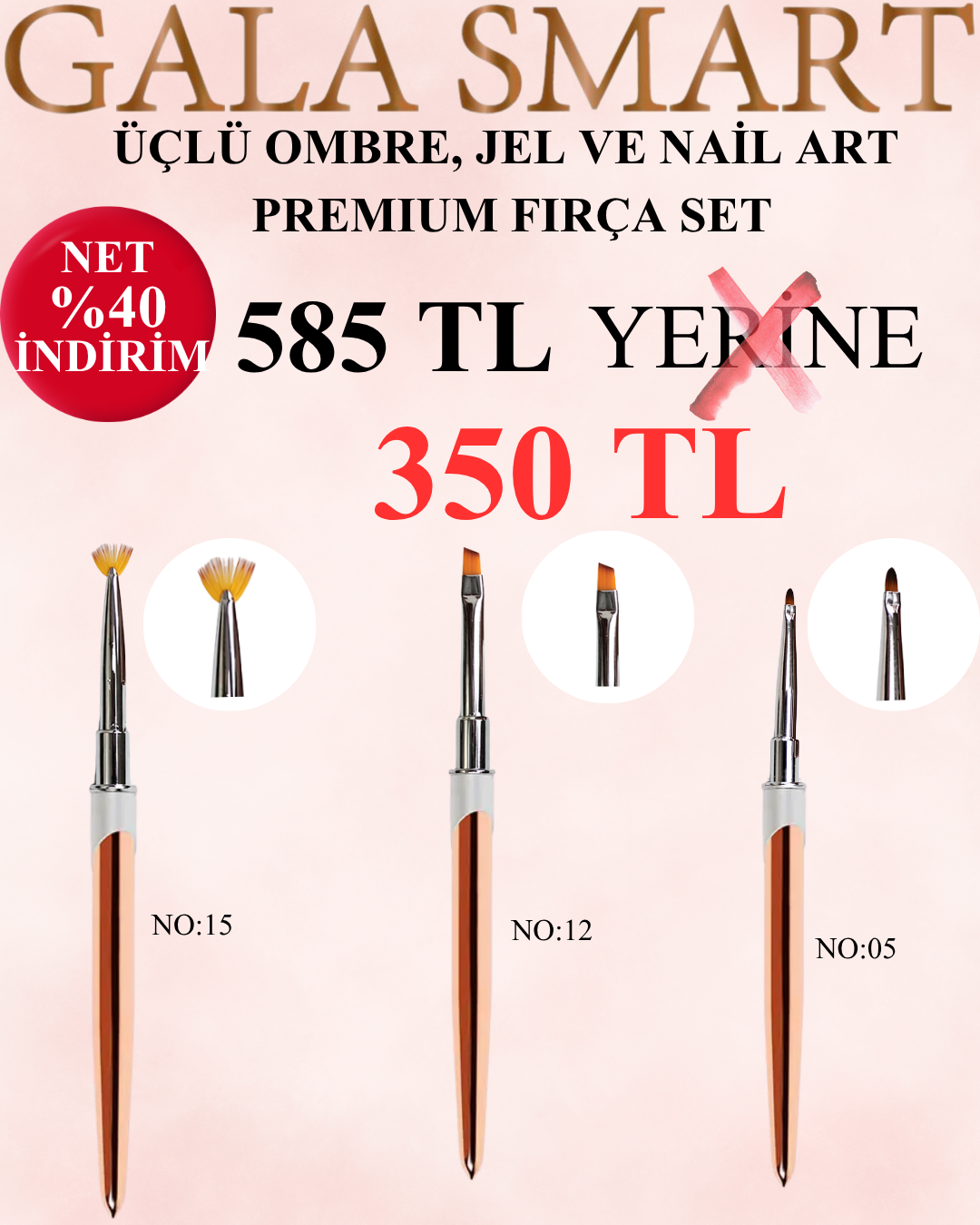 ÜÇLÜ OMBRE, JEL VE NAİL ART  PREMIUM FIRÇA SET