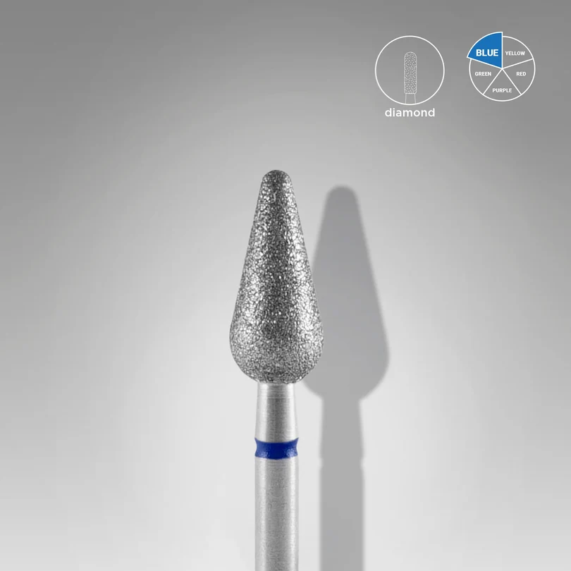 Elmas Yuvarlanmış Armut Freze, Mavi, Çap 5 mm, Çalışma Kısmı 12 mm