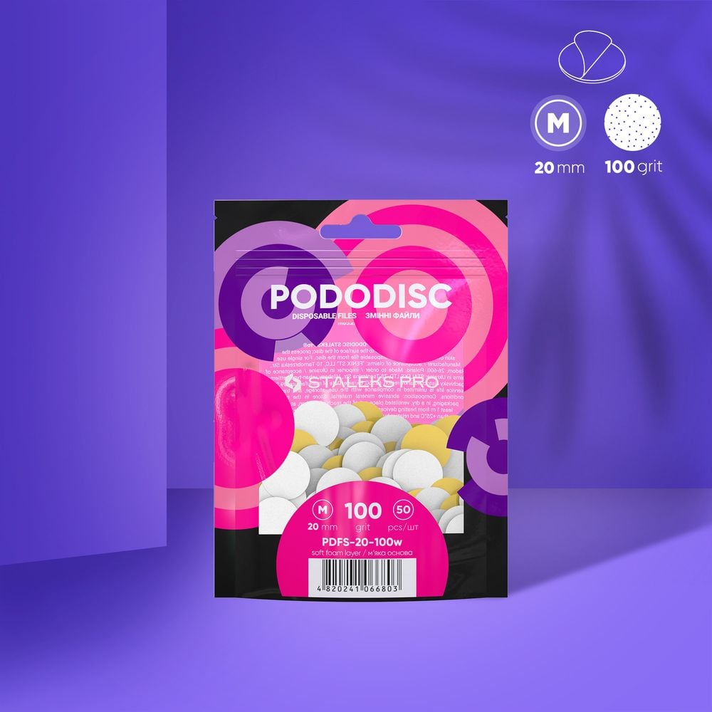 PODODISC STALEKS PRO M Pedikür Disk İçin Yumuşak Tabanlı Yedek Beyaz Törpüler, 100 Grit (50 Adet)