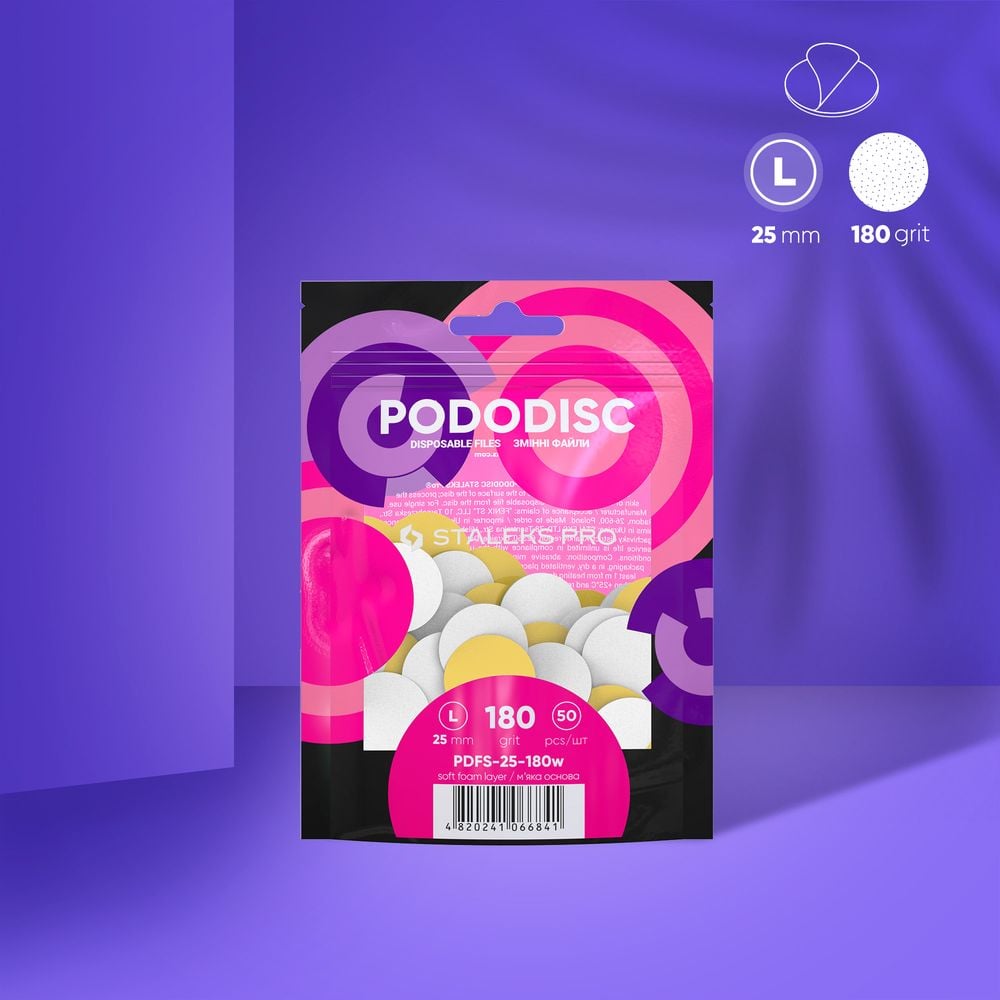 PODODISC STALEKS PRO L Pedikür Disk İçin Yumuşak Tabanlı Yedek Beyaz Törpüler, 180 Grit (50 Adet) pdfs-25