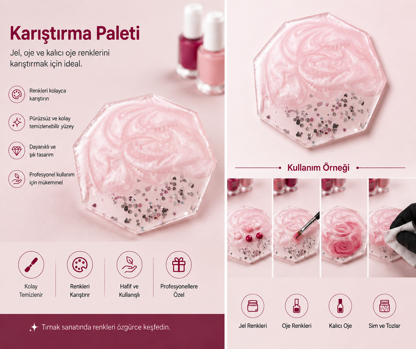 Özel Tasasrım Oje Karıştırma Plaka Epoksi Model Pembe