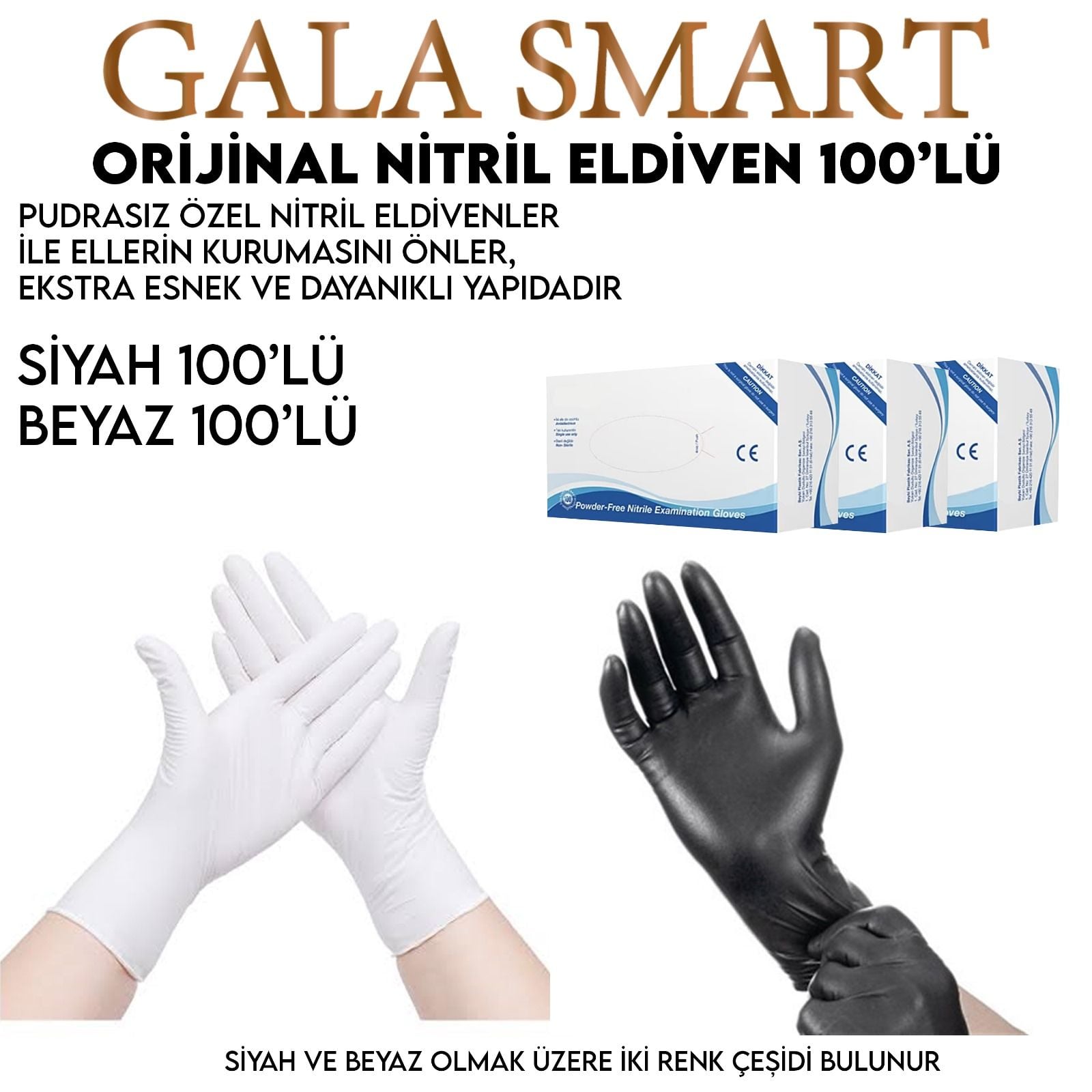 Beyaz Nitril Eldiven L Beden 100'lü Paket